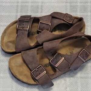 Birkenstock Womens Brown Three-Strap Leather Sandals Size 6.5/37